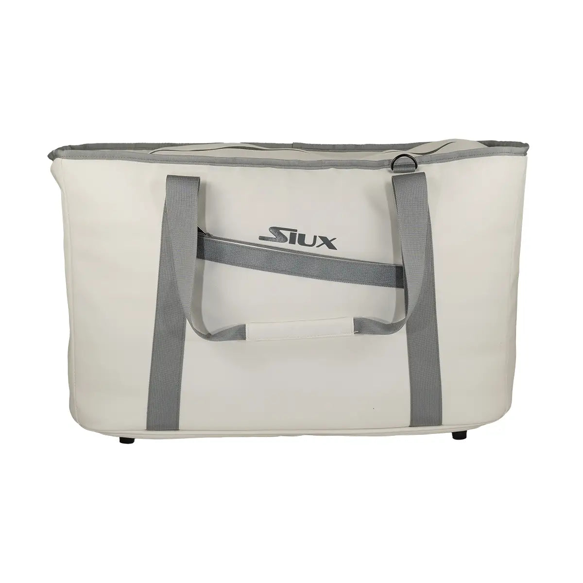 White cooler bag with gray handles and Siux logo on a white background