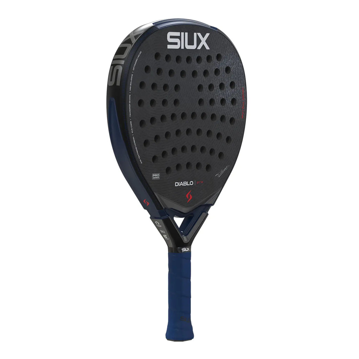Padel racket with 'SIUX' branding on a white background