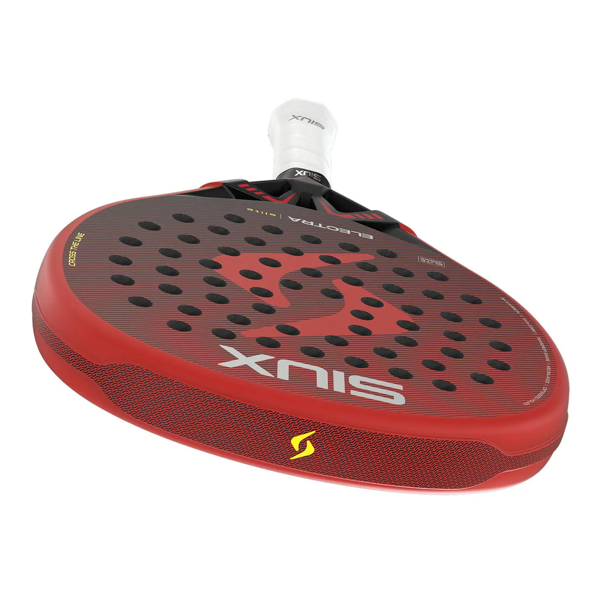 Red and black paddle with white handle on a white background