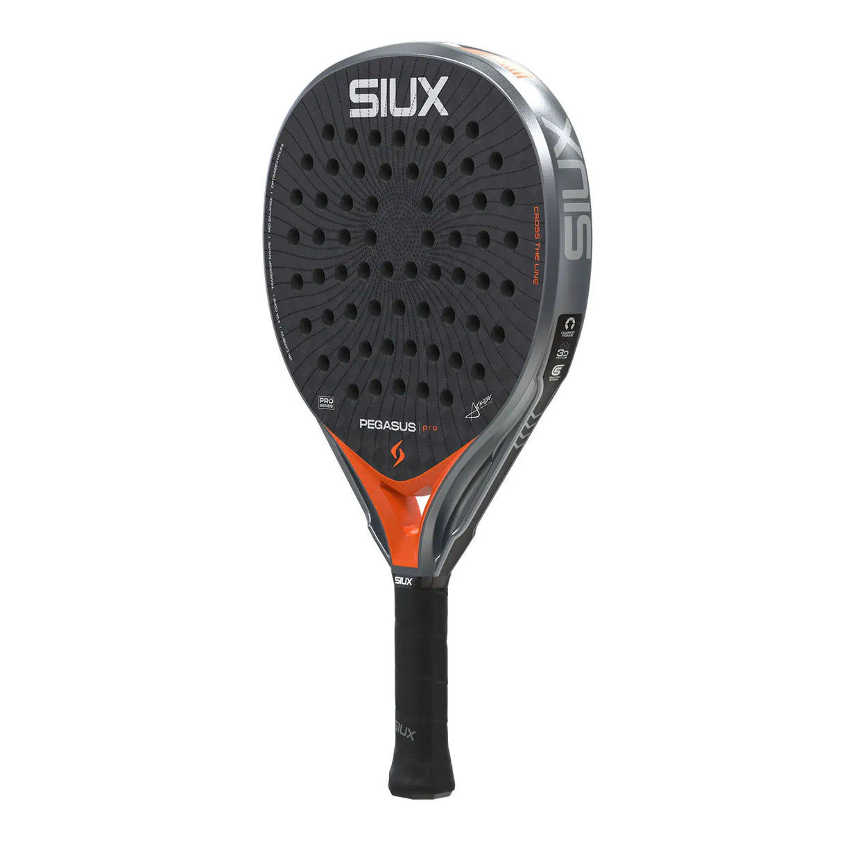 Padel racket with 'SIUX' branding on a white background