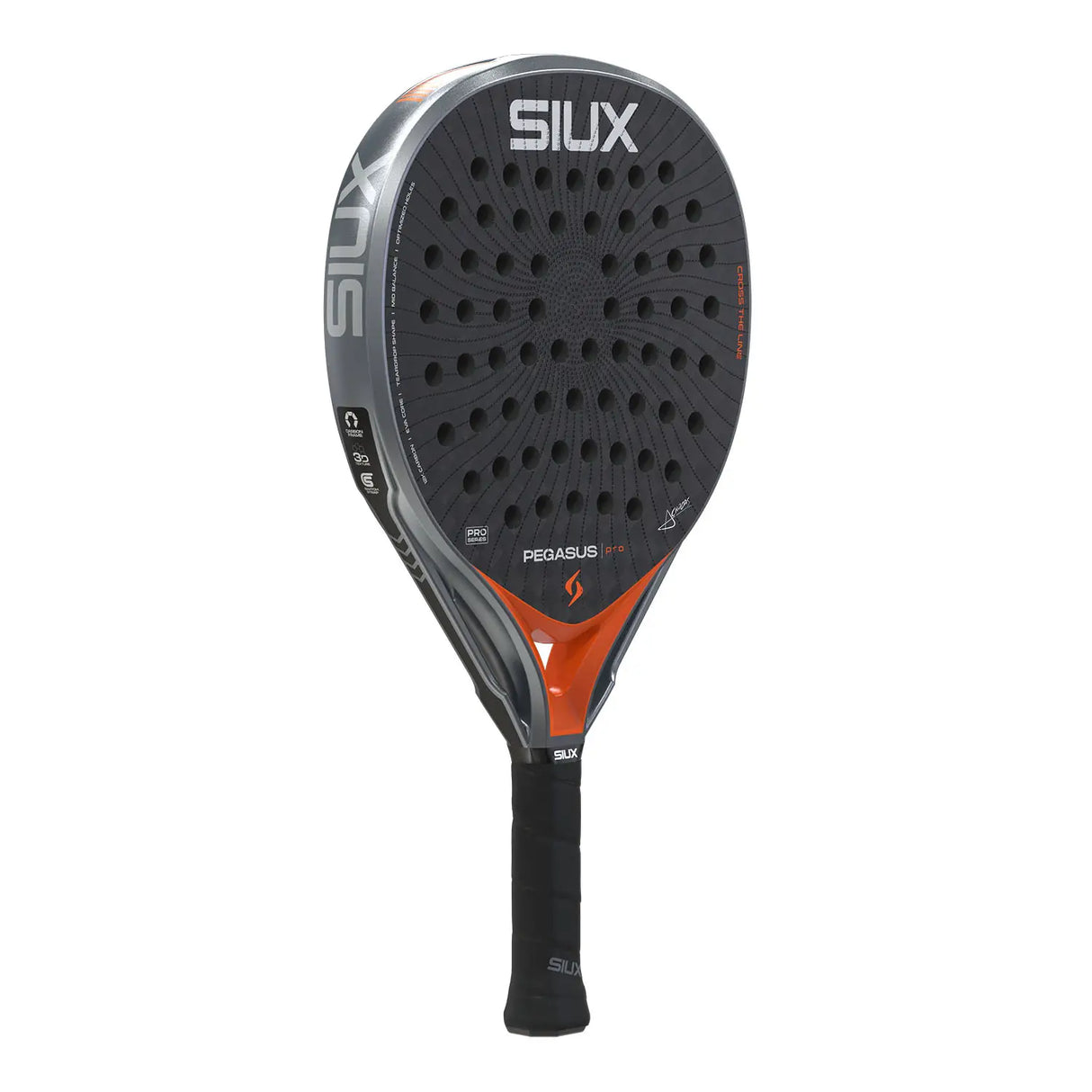 Siux dark grey padel racket on a white background