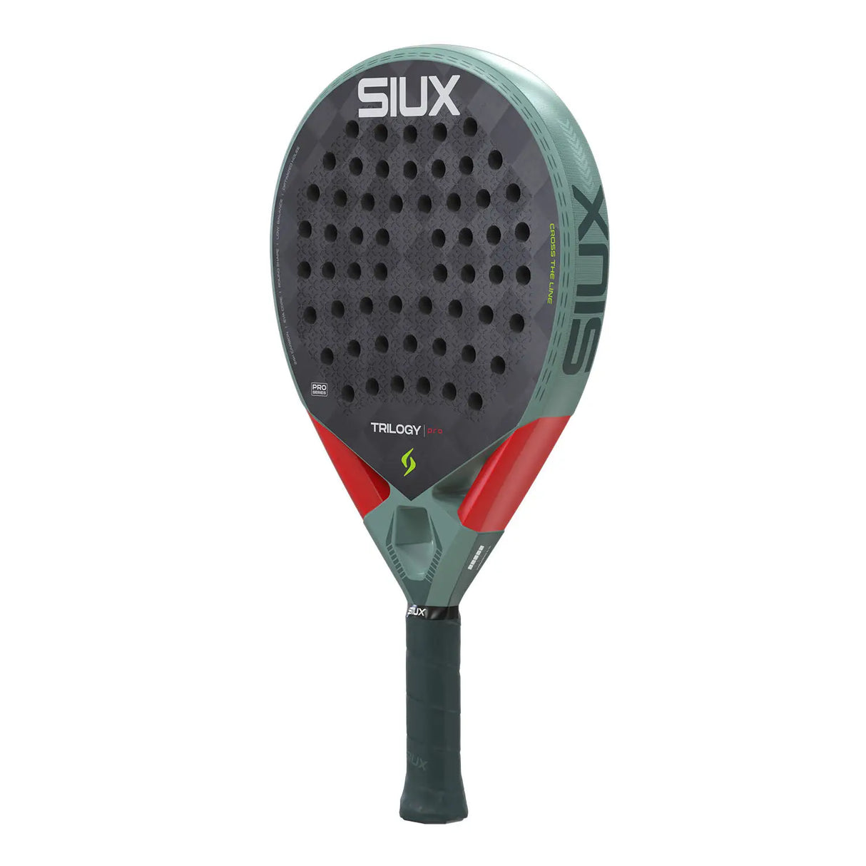 Padel racket with 'SIUX' branding on a white background