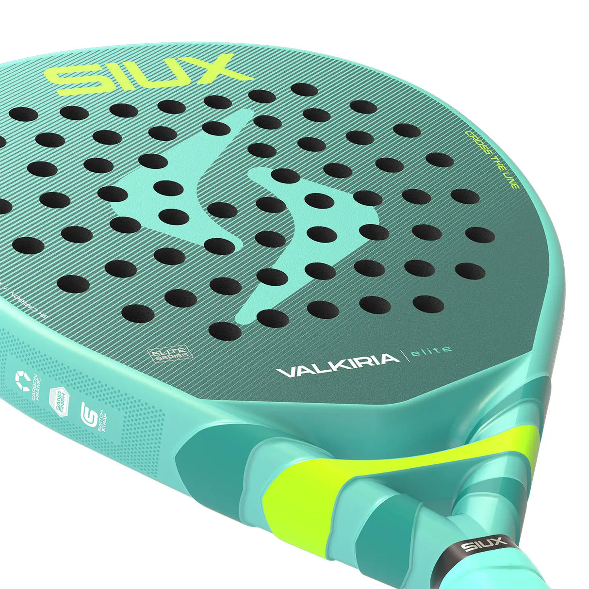 Teal and green racket with 'Siux' branding on a white background