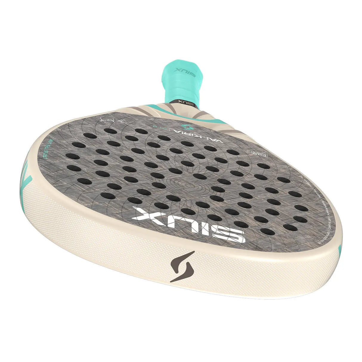 Padel racket with textured surface and SIUX brand logo on a white background