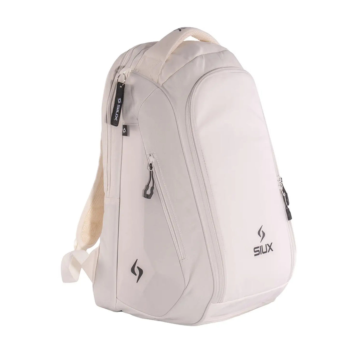 Light gray backpack with a brand logo on a white background