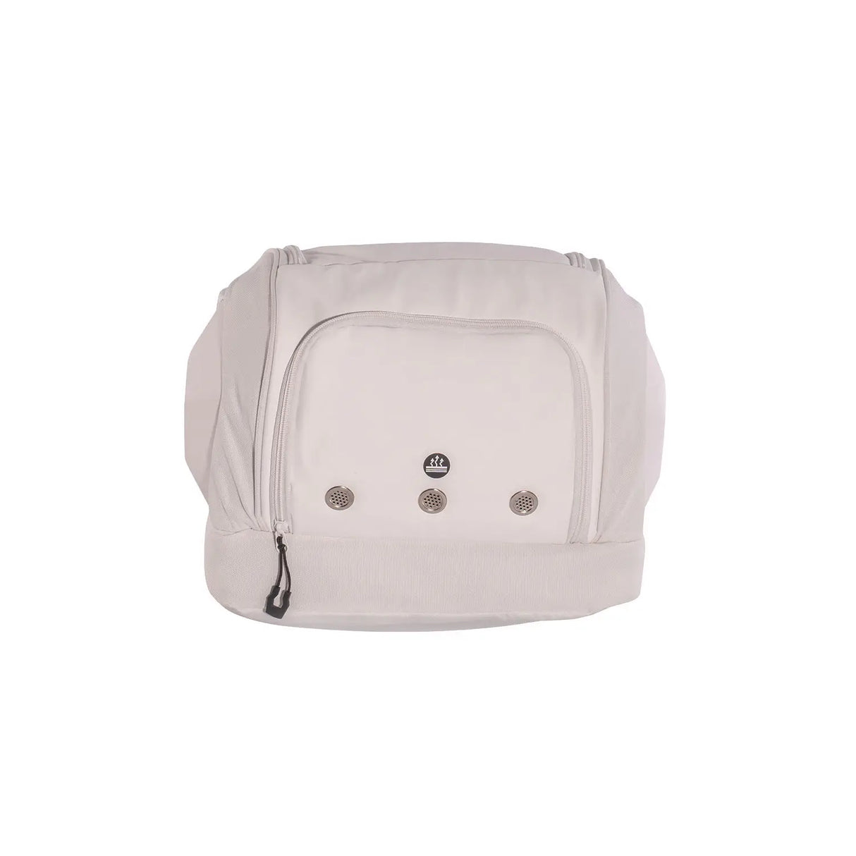 Light gray backpack with a brand logo on a white background