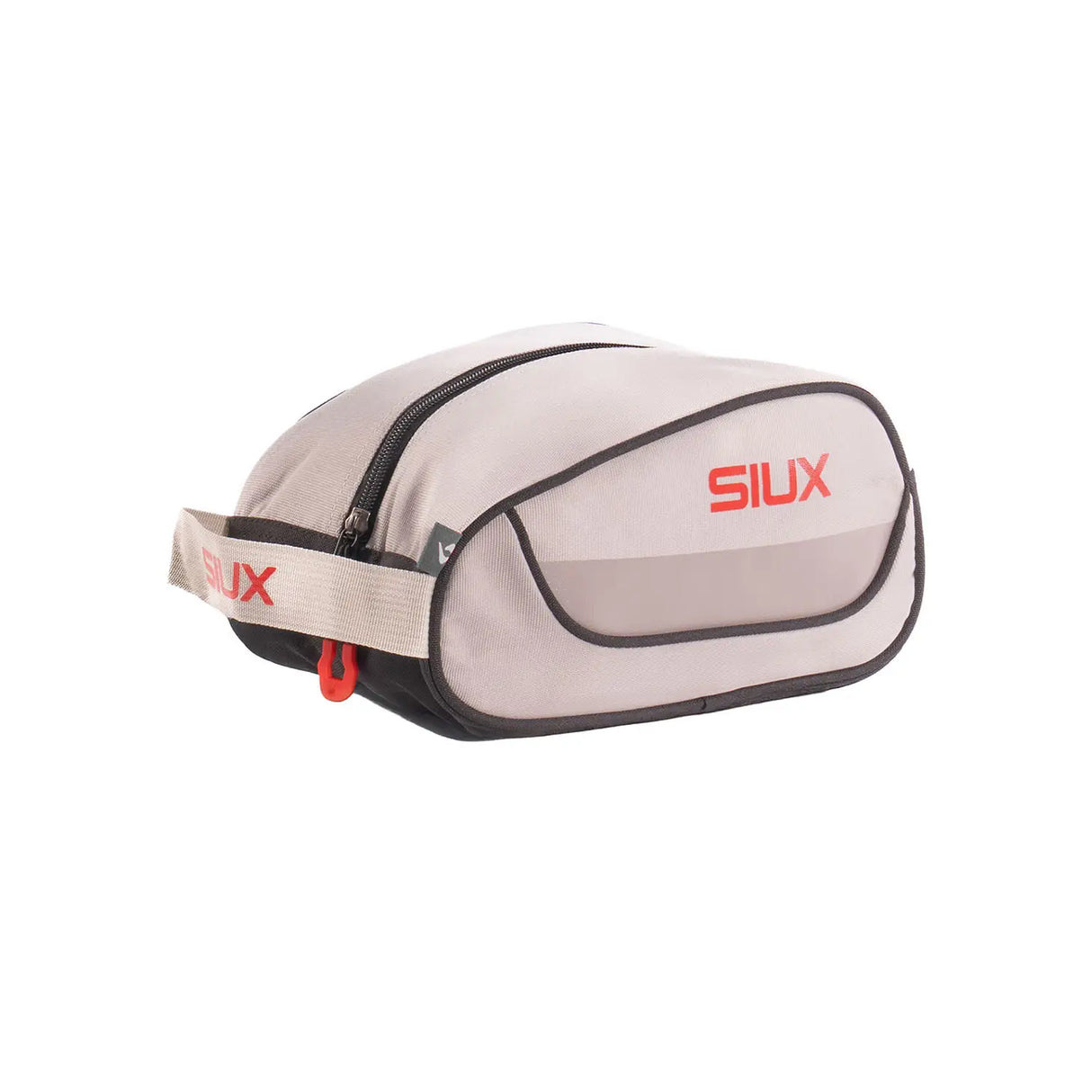 Gray toiletry bag with 'SIUX' branding on a white background