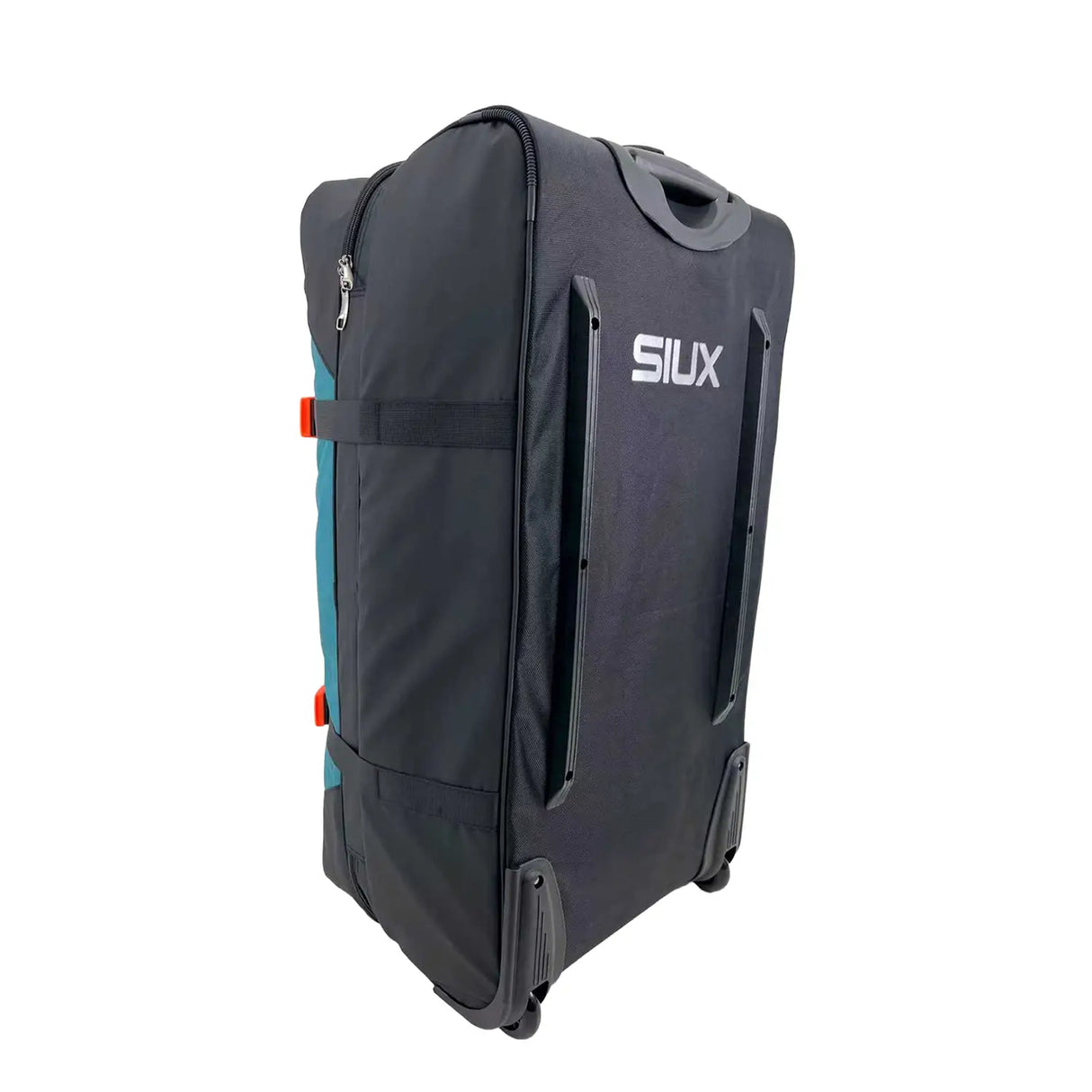 Black and blue suitcase with 'SIUX' branding on a white background