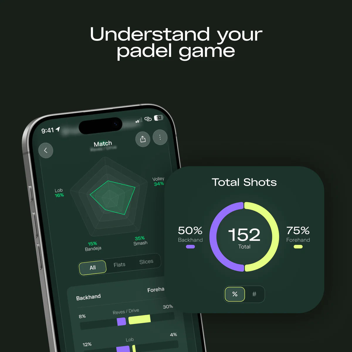 Smartphone displaying a sports analytics app on a dark background
