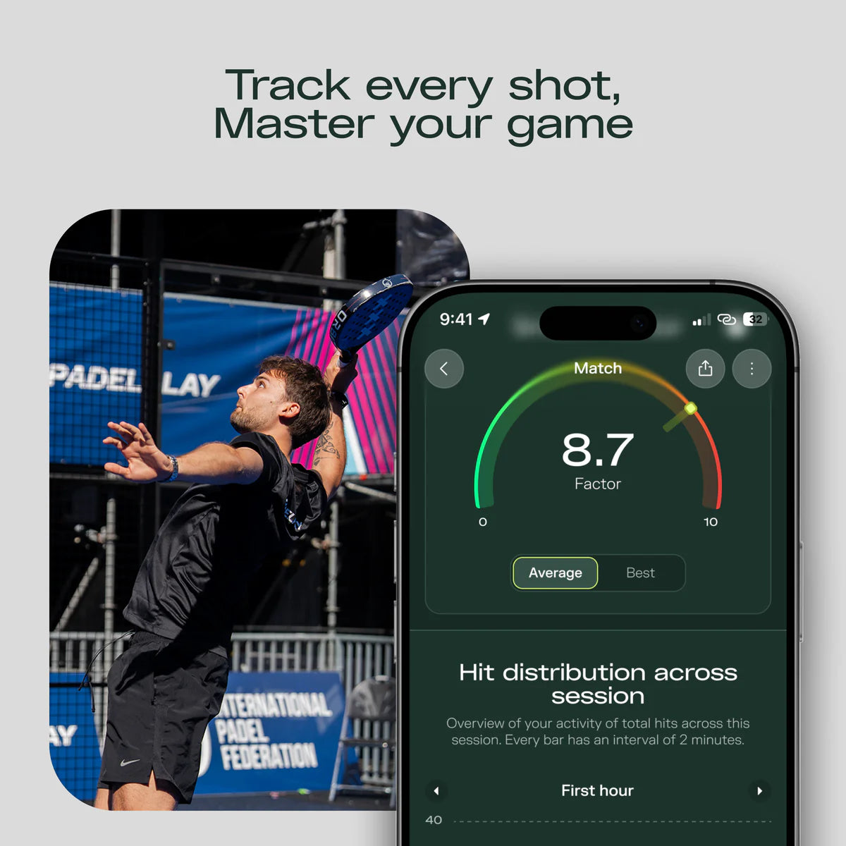 Phone screen displaying a sports app with a player in action on the left.
