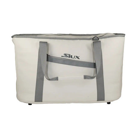 White cooler bag with gray handles and Siux logo on a white background