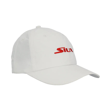 White siux cap with red logo on a white background