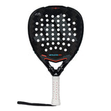 Black and white racket with visible branding on a white background