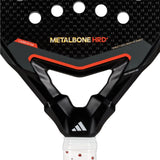 Close-up of a black and red sports paddle with 'Metalbone HRD' branding on a white background.