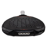 Black paddle with perforated design on a white background