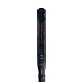 Black golf club with branding on a white background