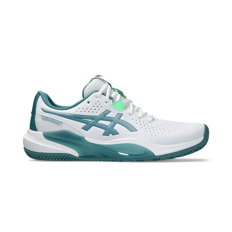 White and green athletic shoe on a white background