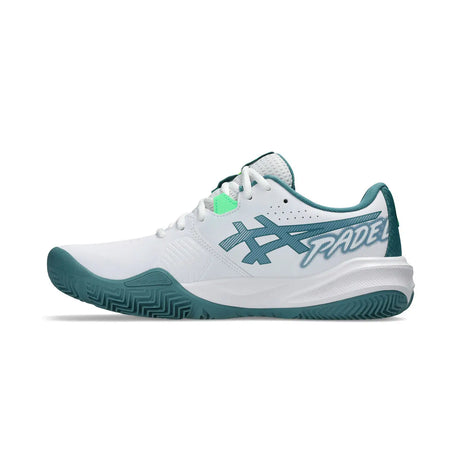 White and green sports shoe with 'Padel' branding on a white background