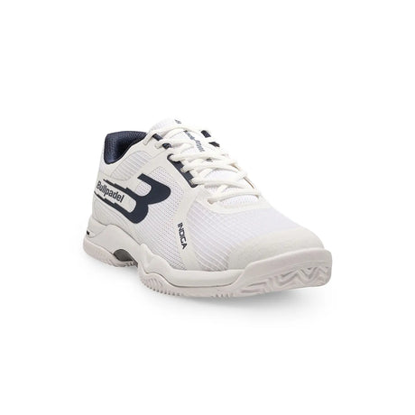 White sports shoe with brand logo on a white background