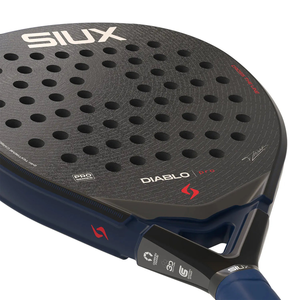 Close-up of a Siux Diablo padel racket on a white background