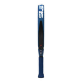 Blue and black Padel racket on a white background