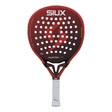 Red and black SIUX Electra padel racket on a white background