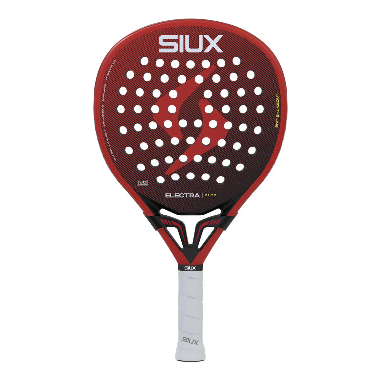 Red and black SIUX Electra padel racket on a white background