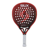 Red and black SIUX Electra padel racket on a white background