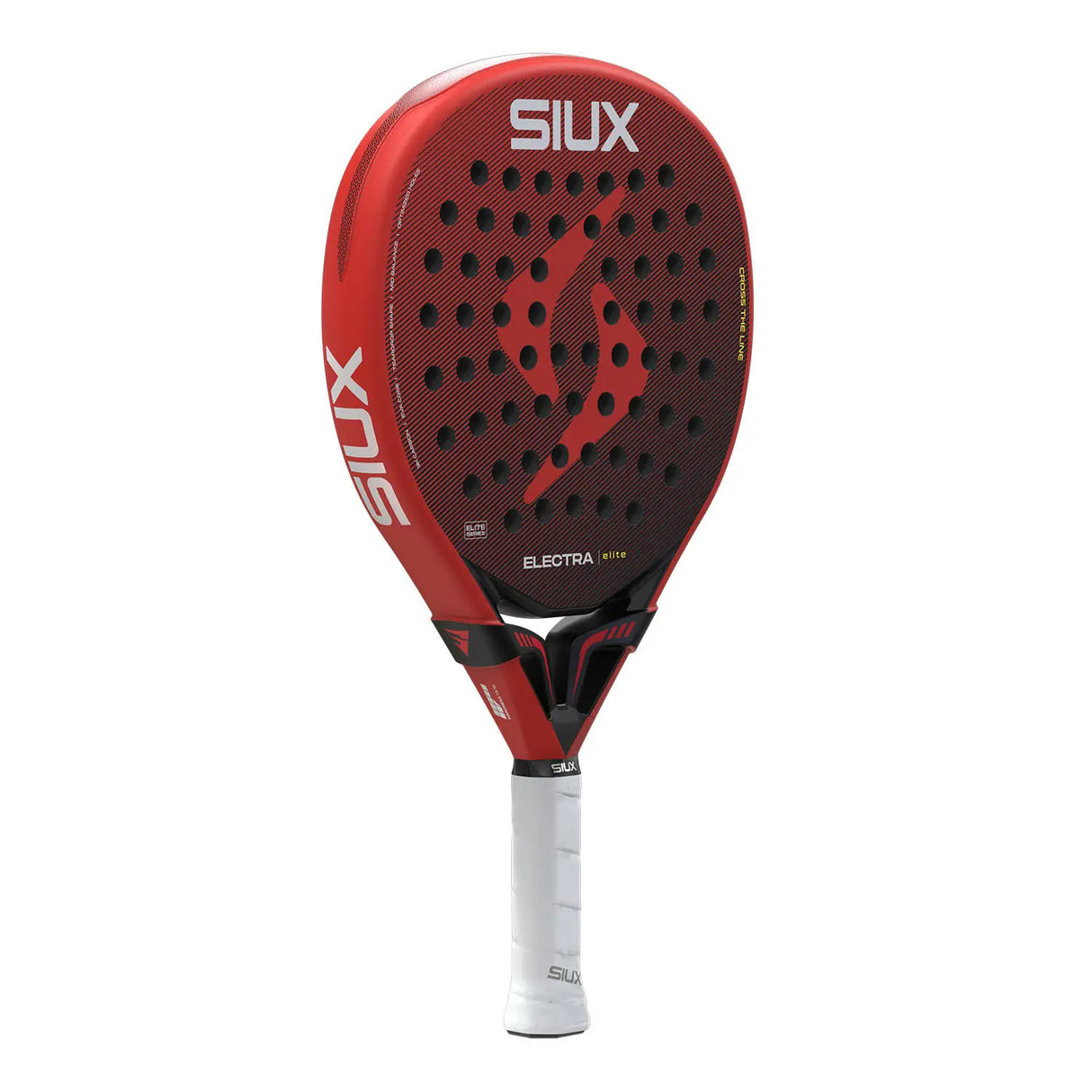 Red and black SIUX paddle racket on a white background