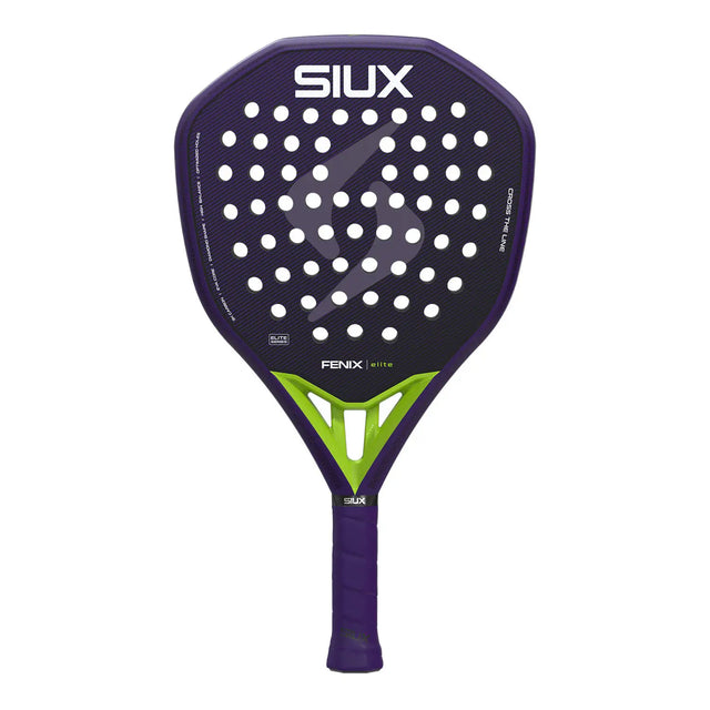 Purple and green SIUX racket on a white background