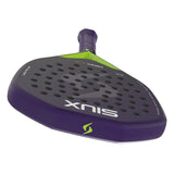 Purple and green sports paddle with brand logo on a white background