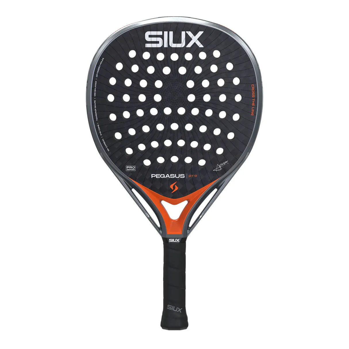 Padel racket with 'SIUX' branding on a white background