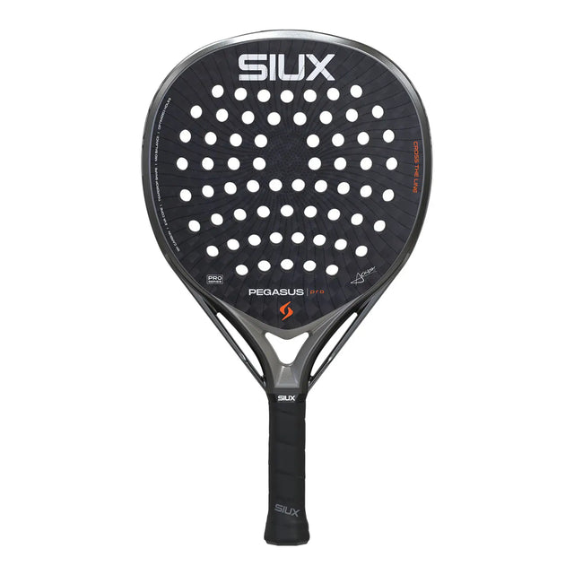 Black SIUX Pegasus Pro padel racket on a white background