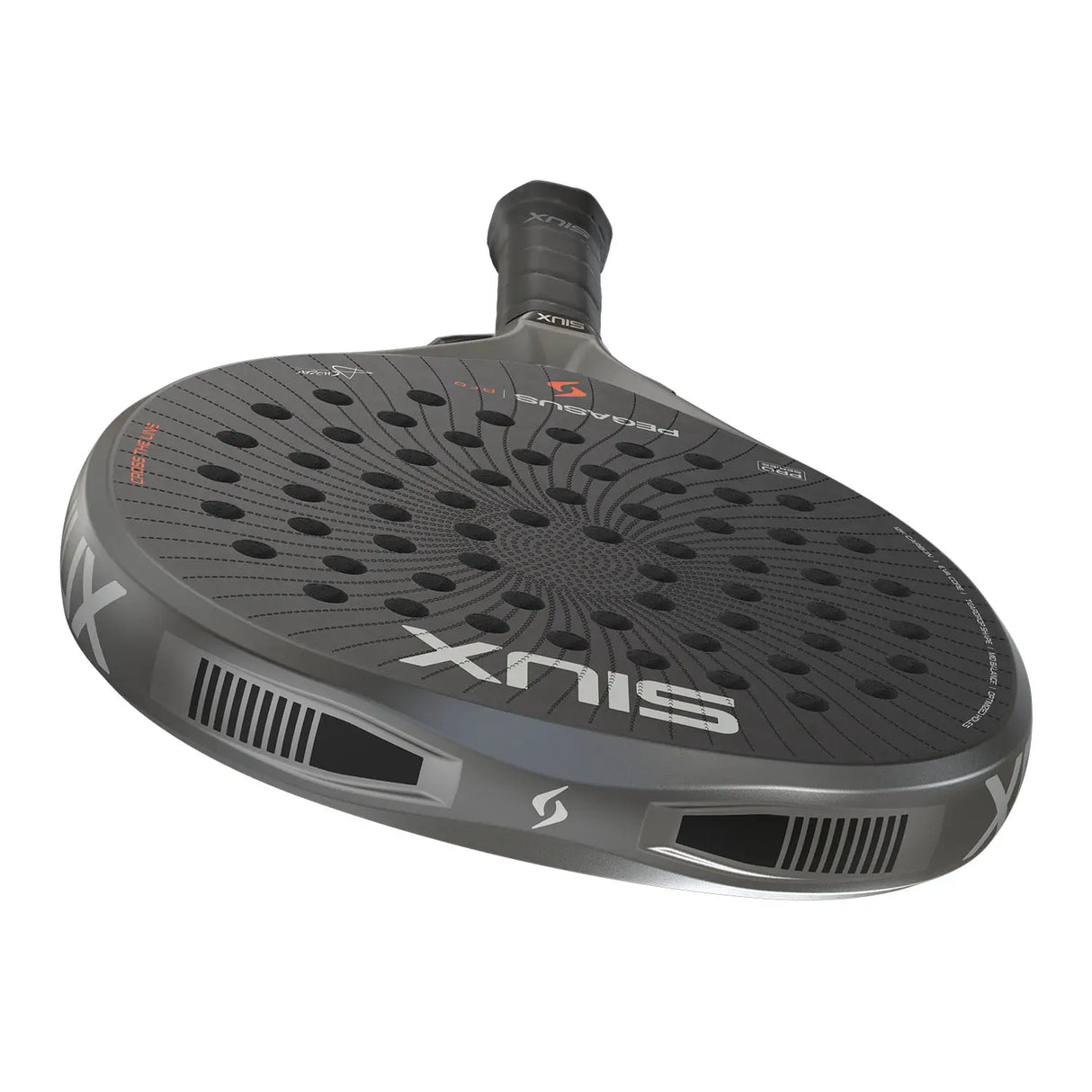 Padel racket with perforated design on a white background
