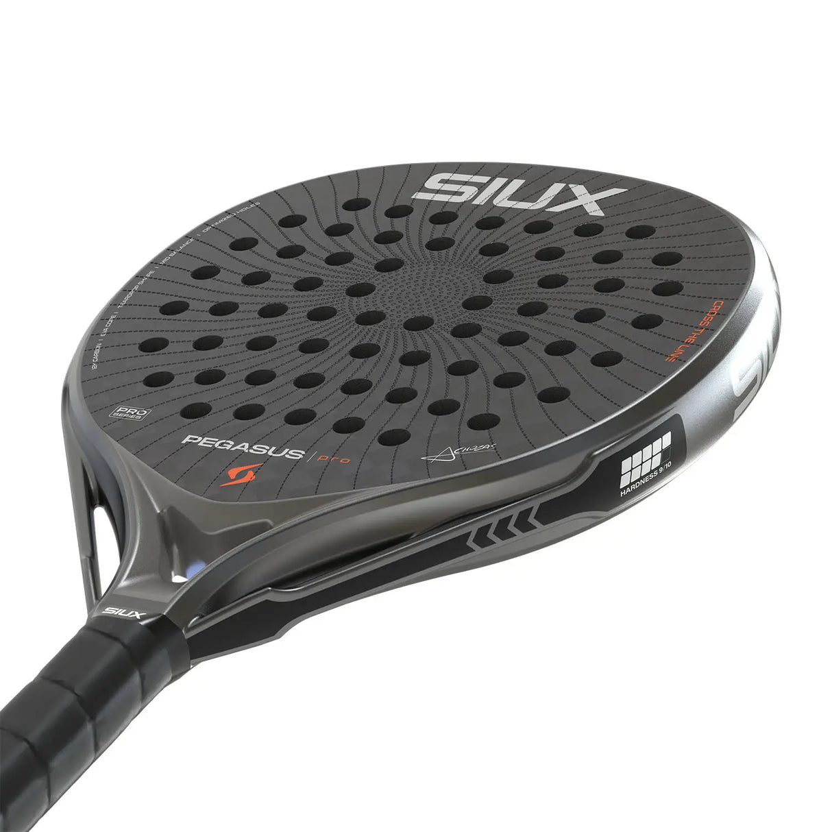 Padel racket with 'SIUX' branding on a white background