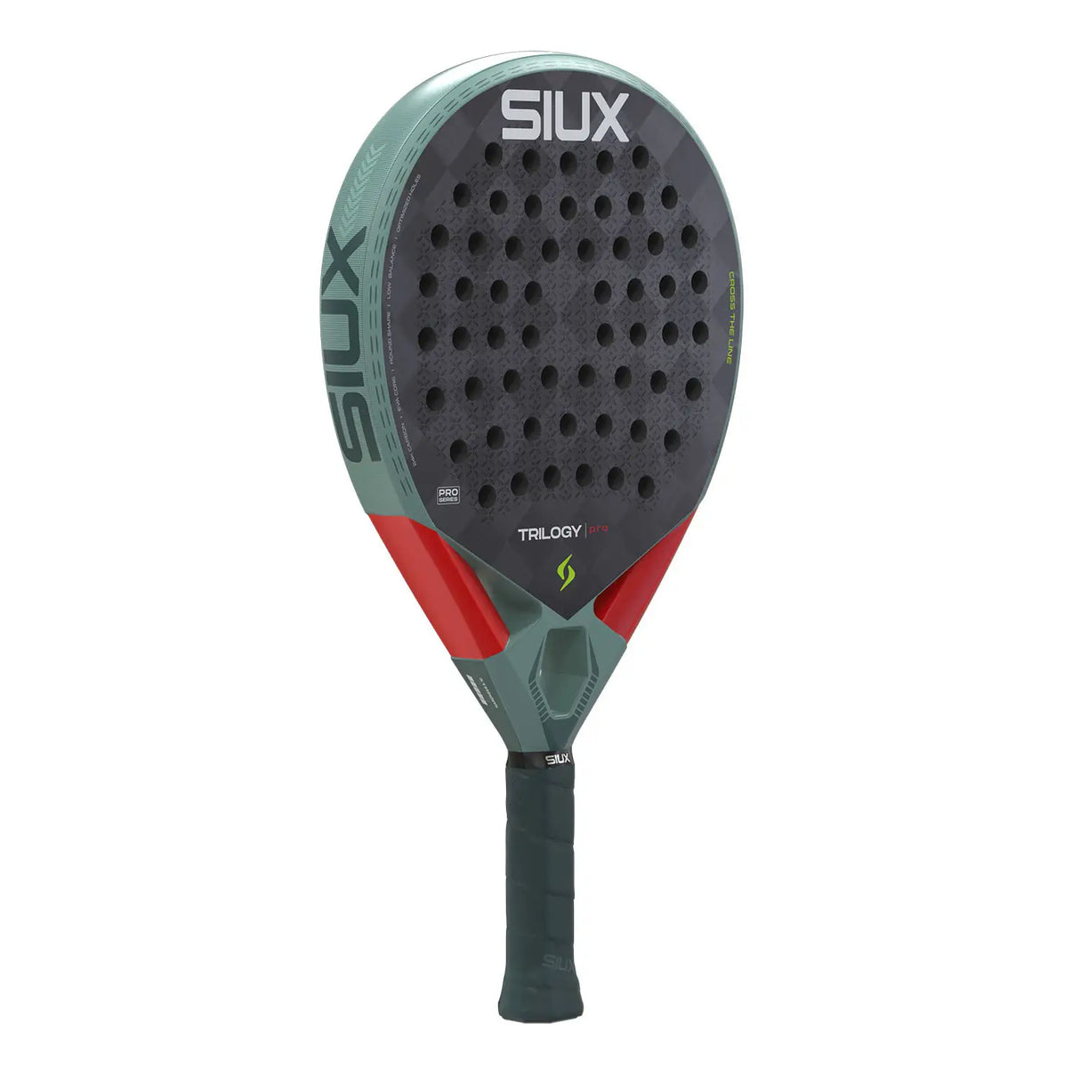 Padel racket with 'SIUX' branding on a white background