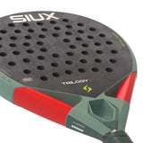 Siux Trilogy Pro paddle with red and green design on a white background