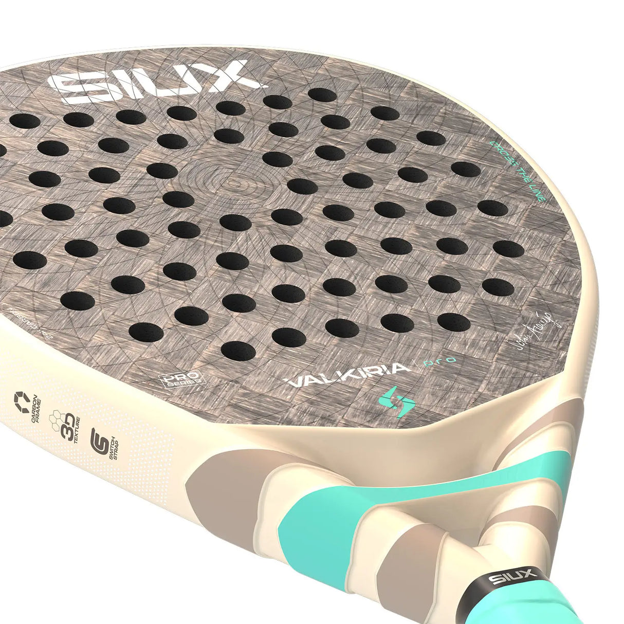 Padel racket with 'Siux' branding on a white background