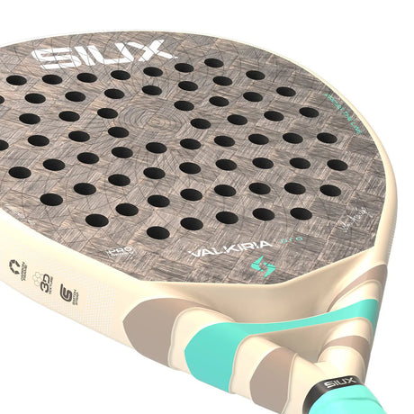 Padel racket with 'Siux' branding on a white background
