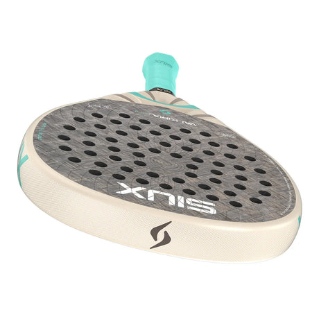 Padel racket with textured surface and SIUX brand logo on a white background