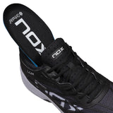 Black athletic shoe with NOX branding on a white background