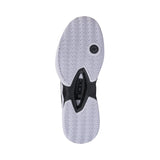 Back view of a sports shoe with a brand logo on a white background