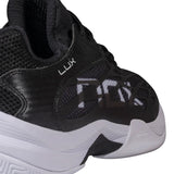 Black athletic shoe with NOX branding on a white background