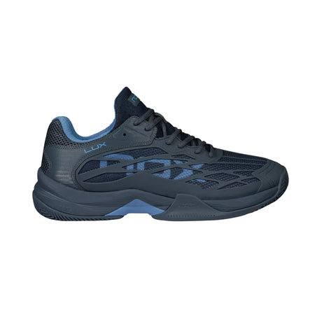 Navy and blue athletic shoe on a white background