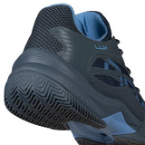 Navy blue athletic shoe with 'Lux' branding on a white background