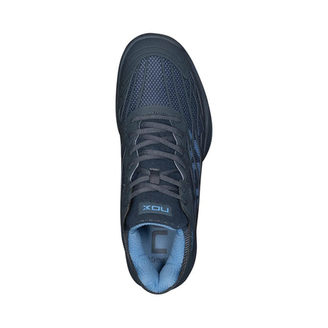 Dark blue athletic shoe with brand logo on a white background