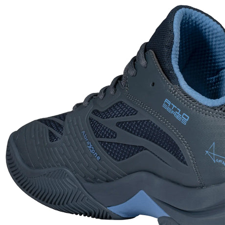 Navy athletic shoes with blue accents on a white background