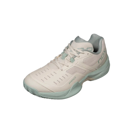 White and light blue tennis shoe on a white background
