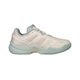 White and light blue athletic shoe on a white background