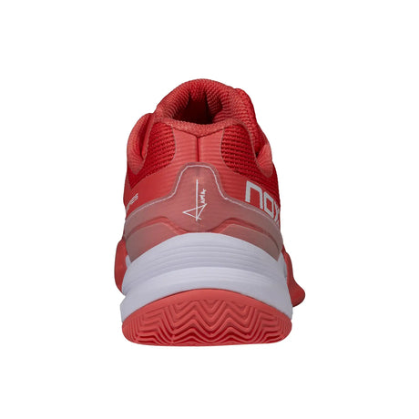 Red sports shoe with white sole on a white background